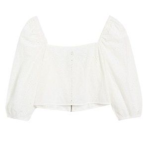Eyelet Square Neck Peasant Sleeve Top